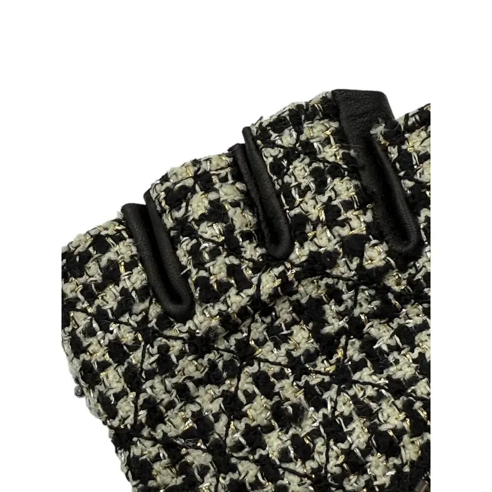 Chanel Black Tweed & Lambskin Fingerless Gloves – Size 7.5